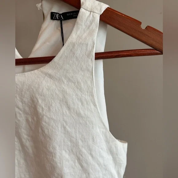 ZARA Linen-Look Cropped Tank Top – White – Size XS - Picture 2 of 7